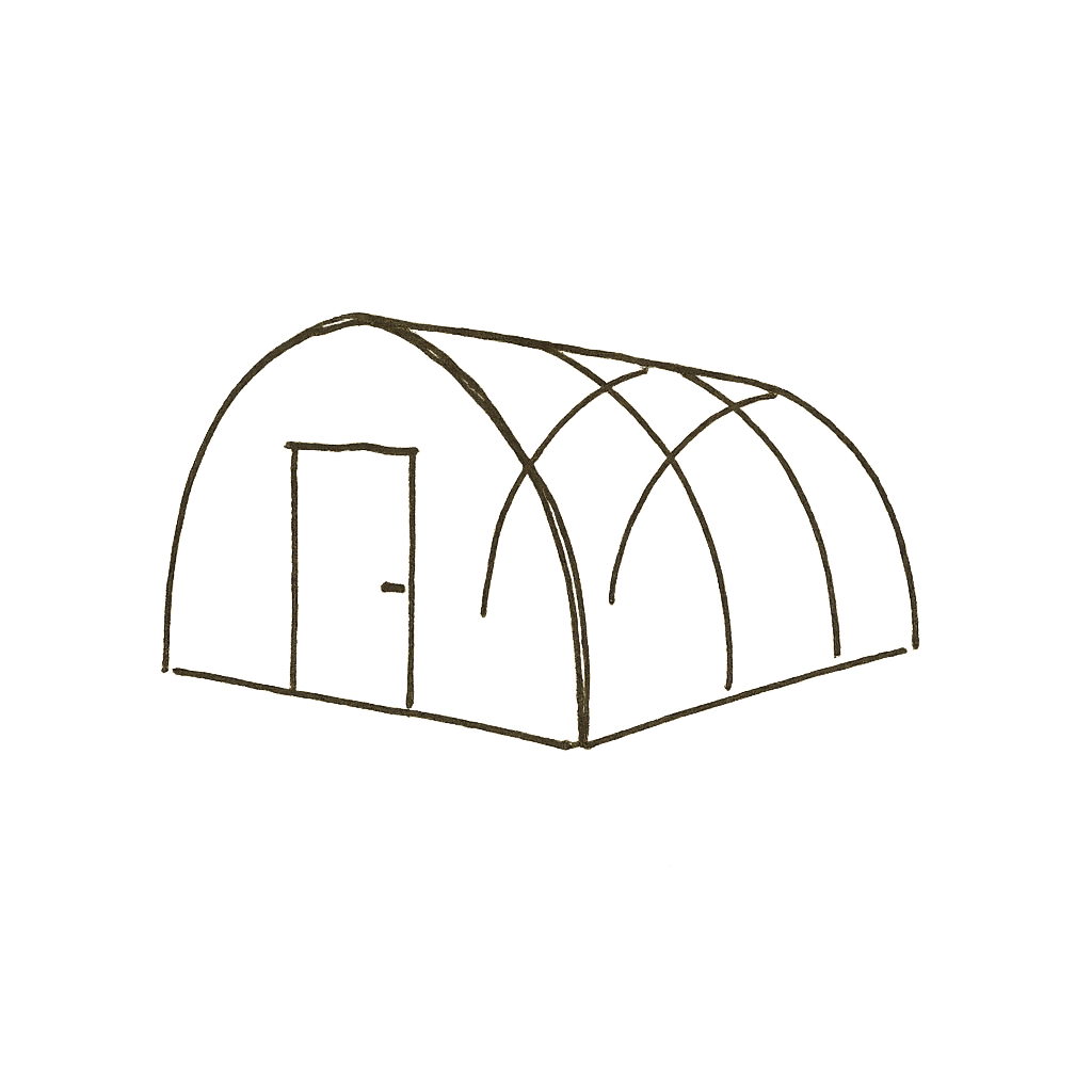 Hand-drawn sketch of a single 30 by 80 ft high tunnel greenhouse